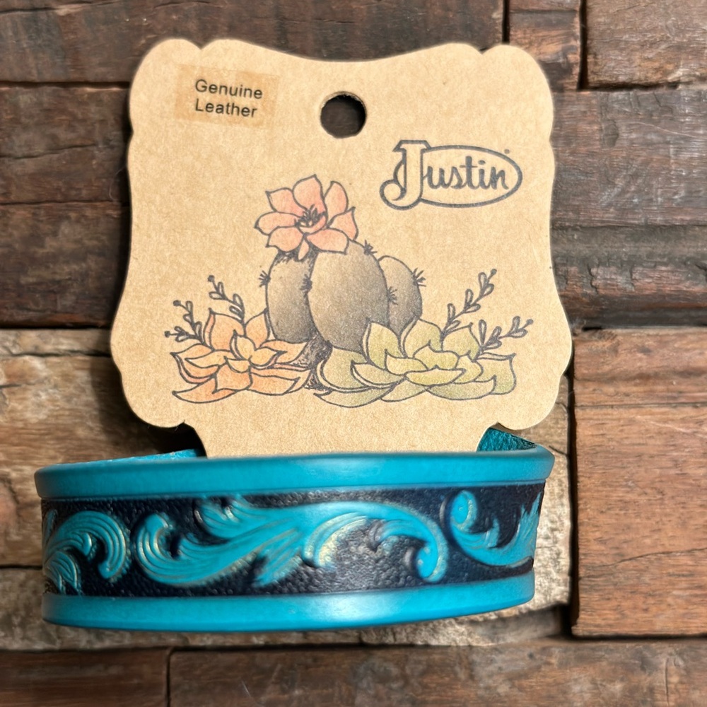 Justin Boots Turquoise and Black Leather Bracelet